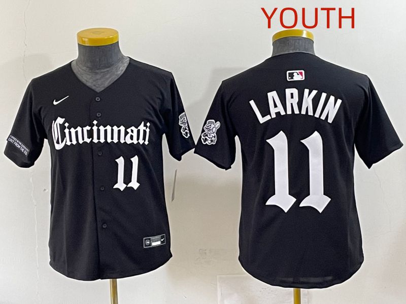 Youth 2025 Cincinnati Reds #11 Larkin Black Five generations Joint Name Nike MLB Jersey style 9->youth mlb jersey->Youth Jersey